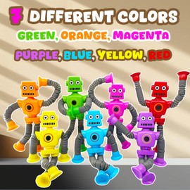 YAHAZORR Upgrade Pop Tubes Robot Fidget Toys,7 Packs Different Bright Colour Telescopic Suction Cup Robotics for Toddlers Kids Autism Sensory Toys for Travel Essentials Party Favor Children's Gift