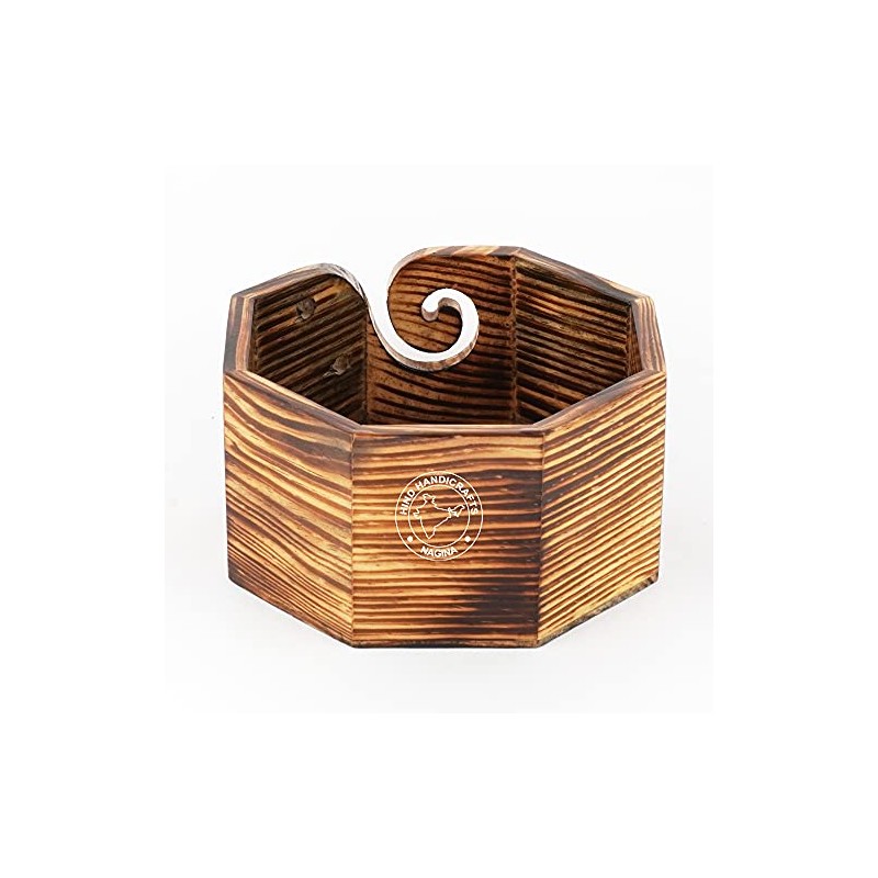 Hind Handicrafts Handmade Antique Wood Yarn Storage Box Solid Dark