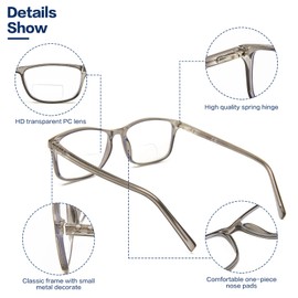 Kafirlo Bifocal Reading Glasses Women Men Clear Upper Blue Light Blocking Computer Readers No Line Wide Frame Bluelight Progressive Transition Driving Eyeglass Ultralight Stylish Designer Eyewear 2.50