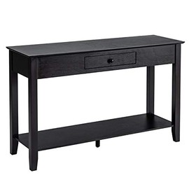Giantex Console Table with Drawer, Storage Shelf and Display Platform 2-Tier Wooden Sofa Accent Table for Entryway,Hallway, Living Room, Bedroom Multifunctional Entryway Table (Black)