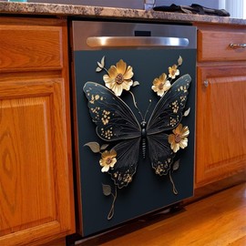 Black Butterfly Black Background Wallpaper Dishwasher Magnet Cover Sticker,Kitchen Decorative Fridge Panel Decal,Appliances Decorate Magnetic Sticker 23W x 26H inchs
