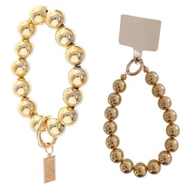 Aulzaju Phone Wrist Strap Cellphone Lanyard Acrylic Bead Bracelet Chain with Tether Tabs,Luxury Handmade Stylish Strap Holder Keychain for Women Girls Anti-lost Phone Charm Gold