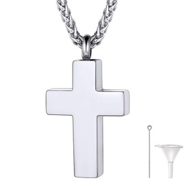 Big Cross Cremation Necklace For Human Ashes Adult Stainless Steel Christian Jewelry Religious Urn Pendant with wheat Chain 22 '' Keepsake Gift