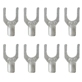 Teansic 100PCS Non-Insulated Fork Spade Terminal,#10 Bolt Size Uninsulated Fork Connectors,AWG16-14 Copper U Type Terminal