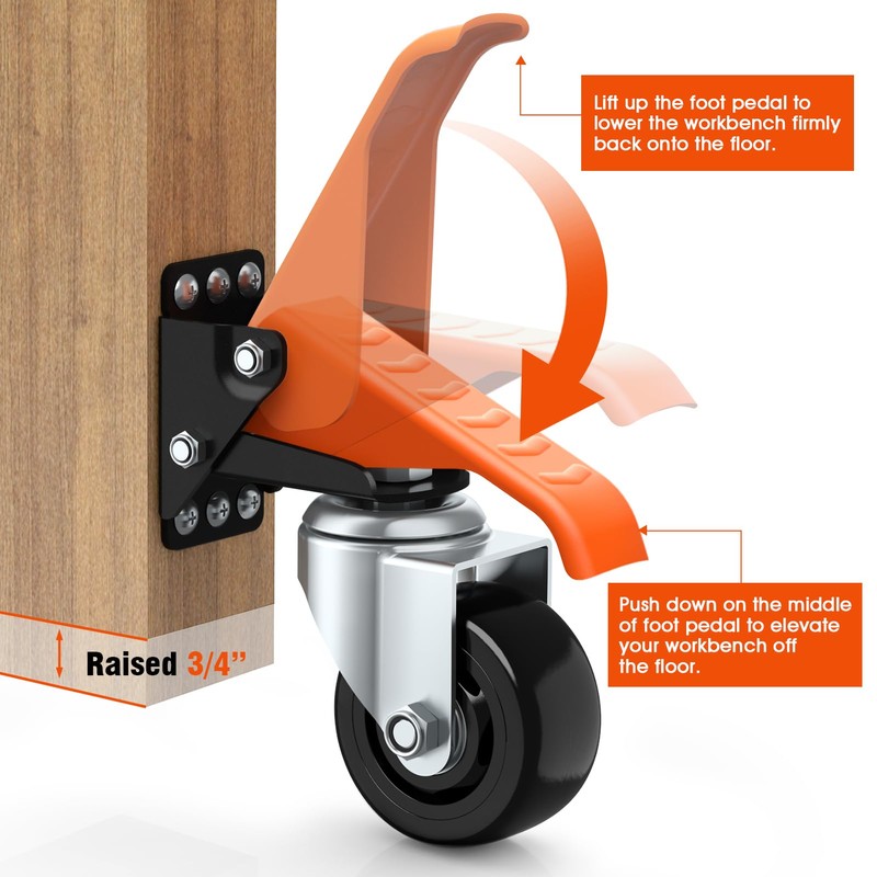 Ronlap Workbench Casters Wheels Kit 920 Lbs Capacity Retractable Casters