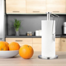 Relaxdays Standing Kitchen Roll Holder, Brushed Stainless Steel, H x D: 34 x 15 cm, Paper Roll Holder for the Kitchen, Silver