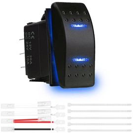 MKBKLLJY 1Pcs Momentary Rocker Switch Toggle (ON)-Off-(ON) 3Position Waterproof DC 12V/20A 24V/10A 7Pin DPDT Blue LED Light with Jumper Wires Set and Cable Ties for Boat Truck Car RV Motorcycle