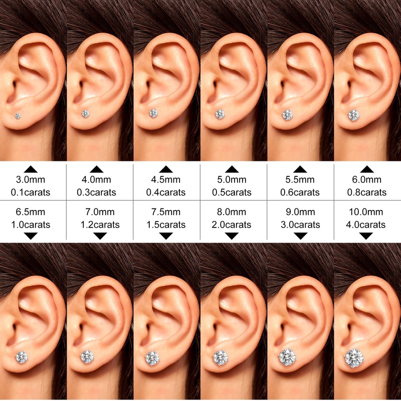 Moissanite Stud Earrings Screw Back 1.2CT 5.5MM*2 18K White Gold