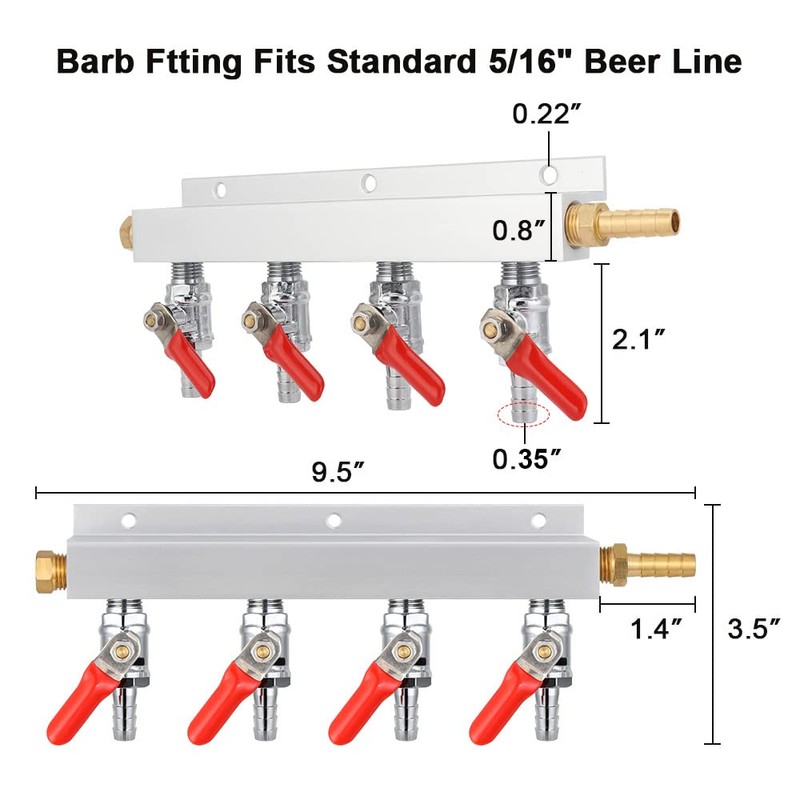 MRbrew Gas Manifold, CO2 Gas Distributor, 5/16'' Barb Fitting Beer