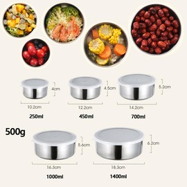 Dvagoent Stainless Steel Bowl 0.25 L/0.45/0.7L/1L/1.4L, 5 Bowl Set, Round Mixing Bowl with Lid, Baking Bowls, Salad Bowl