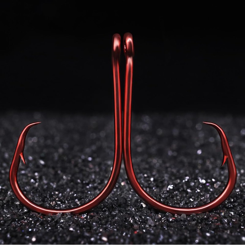 LURELINK-Inline-Circle-Hooks-Saltwater-for-Catfish-Bass-Octopus-Hooks-Fishing-Hook-Freshwater 50 Pack (5/0 50-Pack, Red)