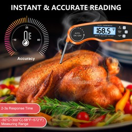 CIRYCASE Meat Thermometer with Dual Probes, Instant Read Digital Food Thermometer, Backlight & Calibration, Hold Function & Magnet Kitchen Cooking Temperature Probe for BBQ, Jam, Air Fryer, Beef, Milk