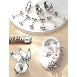 Chriscoco 9Pairs Sterling Silver Stud Earrings For Women Hypoallergenic Hoop Earrings Stack Small CZ Ball Butterfly Heart Earring Sets Cartilage Earring For Multiple Piercings Silver Studs