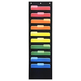 10 Pocket Storage Pocket Chart, Hanging Wall File Organizer by Essex Wares - Organize Your Assignments, Files, Scrapbook Papers & More (Black)