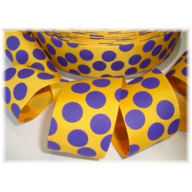 1.5 YELLOW GOLD PURPLE JUMBO CHEER DOT GROSGRAIN RIBBON FOR HAIRBOW BOW SALE