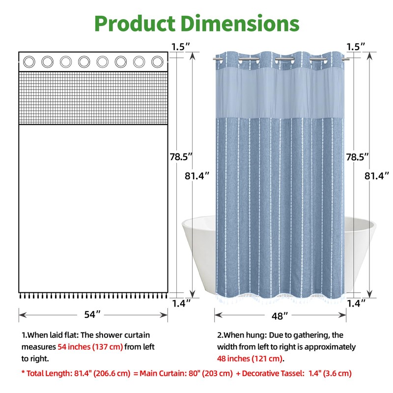 eachope No Hook Stall Shower Curtain with Snap-in Fabric Liner
