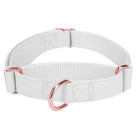 Soft Leather Martingale Dog Collar - Adjustable Rose Gold Limited Slip Collars [Easy to Clean], Stylish Durable Heavy Duty Nylon No Pull Training Collar for Small Medium Large Dogs S White