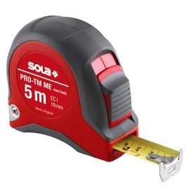 SOLA Pro-TM ME Tape Measure 5 m / 19 mm Robust Professional Tape Measure with Belt Clip Steel Tape Yellow with mm/Inch Scale Accuracy Class I Roll Meter with Movable End Hook Length 5 m / 19 mm