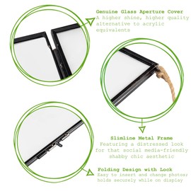 Nicola Spring Metal Photo Frames - Fits Photo Size 4 x 4 (10 x 10cm) - Pack of 5 - Black Picture Frame Small Square Hanging Photo Frame Rope Wall Hanging Photo Certificate Display Poster Frame