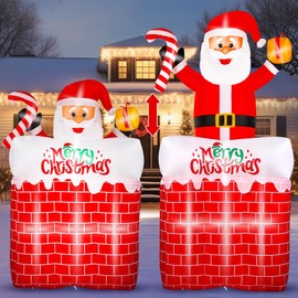 10 FT Christmas Inflatables, Santa Claus in The Chimney Up and Down, Blow Up inflatables with Built-in LEDs, Santa Claus with Candy Cane and Gift in Hand, for Indoor&Outdoor Holiday Yard Garden, 1PC