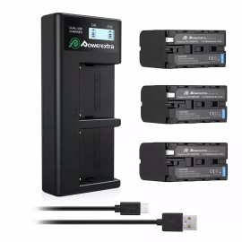 Powerextra 8800mAh Battery for Sony NP-F950 NP-F960 NP-F970 NPF970Pro,Dual Rapid Charger - 3x NP-F970 Batteries+LCD Charger