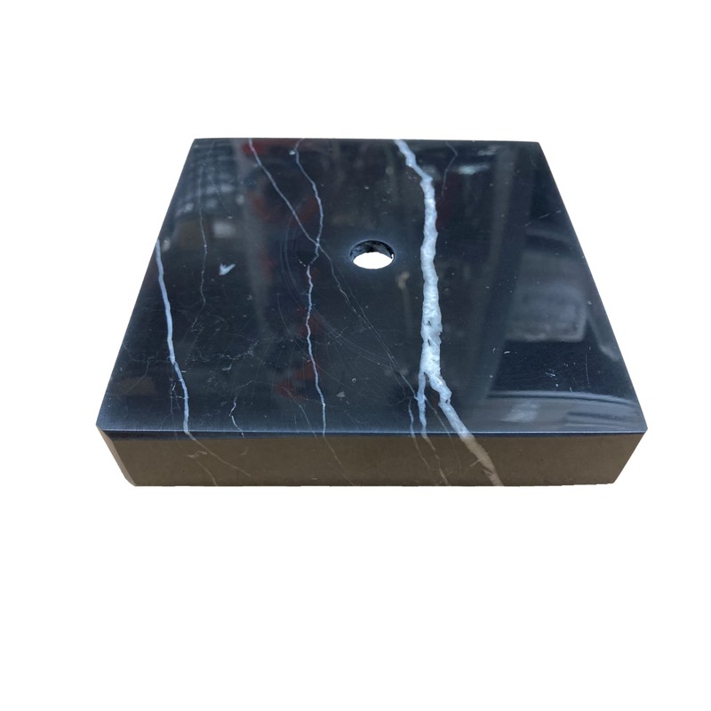 Lamp/Sculpture Base-Marble-5"-Square: Black or White (1 Pc.) (5" Marble-Square-White-No Cord