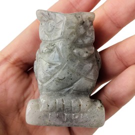 Loveliome 2.0" Natural Moonstone Owl Bird Sculpture Statue Crafts Healing Reiki Pocket Stone Figurines Decor