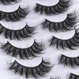 Mebver Mebver False Eyelashes Cat Eye Faux Mink Lashes Natural Look Fluffy Wispy Lashes That Look Like Extensions Pesta?as Postizas D Curl Lash Strips Short Fox, 7 Pairs Pack