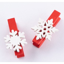 ilauke 30Pcs Christmas Wooden Clothespins, Mini Snowflake Clothespin Clips with 10M Jute Twine for Christmas Card Holder Photo Paper Crafts Holders (1.38 Inch)