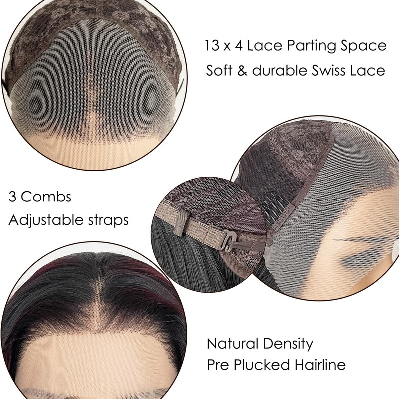 QMSSR Red Highlight 13X4 Lace Front Wig Synthetic Hair Pre