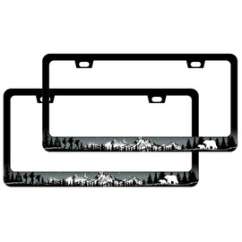 Mountains License Plate Frames 2 Pack - Adventure Awaits License Plate Frames Camping Animal Bear Car Tag Frames Auto Wildlife Plates Tags for Women Men