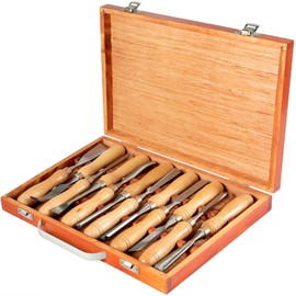 12-Piece Wood Lathe Chisel Set,HSS Blades 3-3/4" Cutting Edge,Ergonomics Design Solid Wood Handles with Wooden Storage Case,for Turning & Carving
