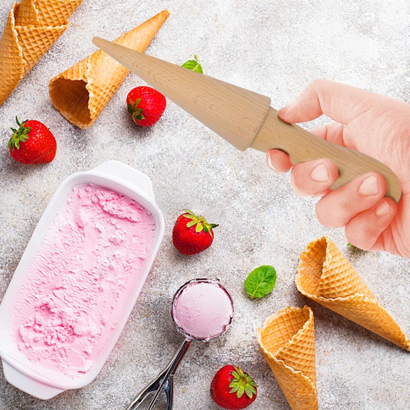 Ooyhool 2Pcs Ice Cream Cone Molds, Reusable wooden Cream Horn
