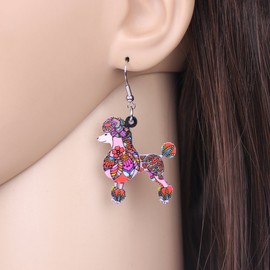 DUOWEI Acrylic Anime Poodle Dog Earrings Dangle Drop Jewelry Charms Party Birthday Gifts for Women (Red)