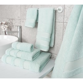 American Soft Linen Salem Bath Towel Set, 6 Piece Towels for Bathroom, 100% Turkish Combed Zero Twist Cotton, 2 Bath Towels 2 Hand Towels 2 Washcloths, Mint