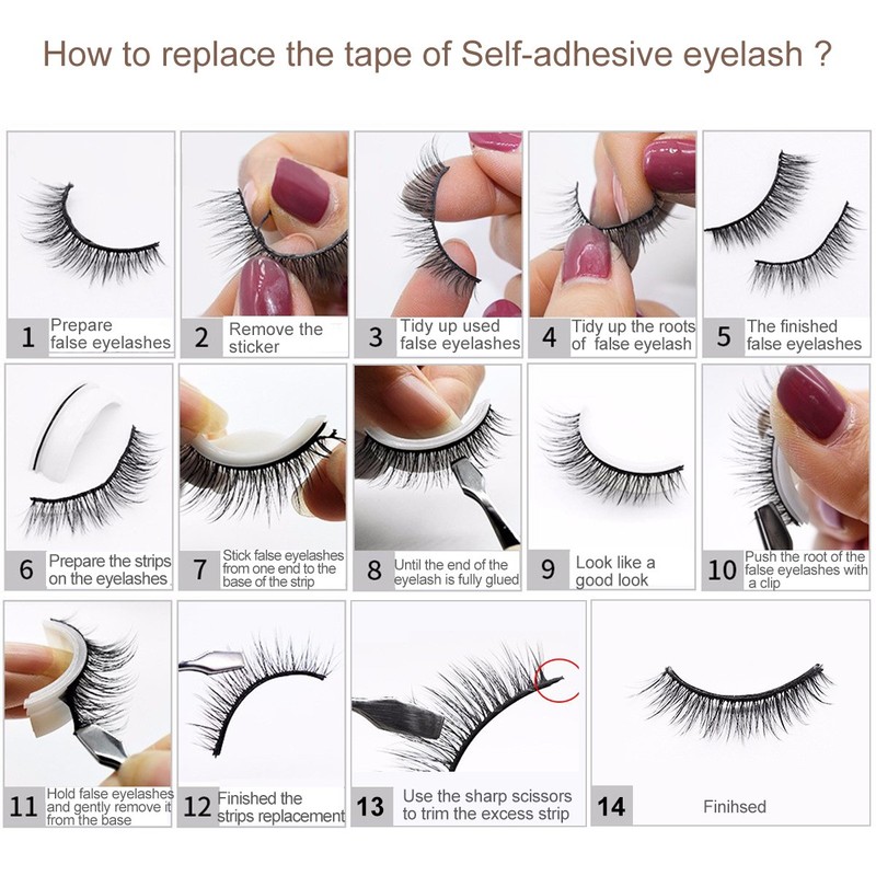 IKIBITY Self-Adhesive Eyelashes No Glue Involved Fake Lashes Extensions Reusable