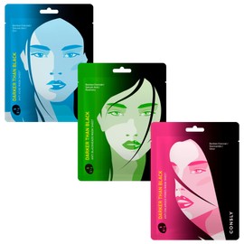 CONSLY_Black Mask Sheets (3 Pack), Charcoal-Infused Masks for Pore Tightening, Blackhead Removal, and Problem Skin Care with Niacinamide, BHA, and Volcanic Ash