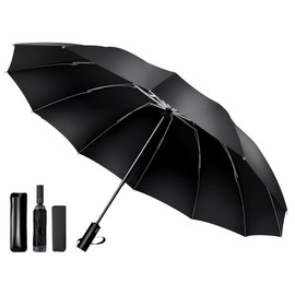 Men's Folding Umbrella, Reverse Folding Umbrella, Large Size, 12 Ribs, One-Touch Automatic Opening/Closing Umbrella, Large Size, Compatible with Typhoons, Rainy Season Protection, Super Water