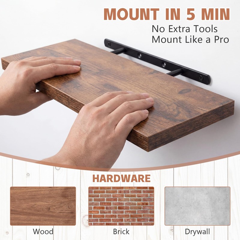 Sliner 8 Pcs 16'' Floating Shelves for Wall with Invisible