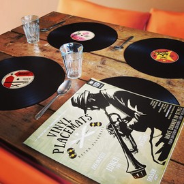 MikaMax - Vinyl Placemats - Round Record Placemats - Table Decoration - 3mm Thick Retro Set of 4 - Nostalgic Records - Black - Strong and Durable Table Protector