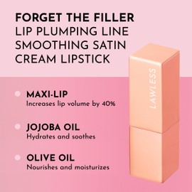 Lawless Forget the Filler Lip-Plumping Line-Smoothing Satin Cream Lipstick - Who's That Lady - Natural Ingredients Smooth and Hydrate Lips for a Plumper, Fuller Look - 3.7g