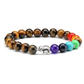 Senlinmu Elephant Tigers Eye Bracelet for Men Or Women Meditation Mala Buddhist Prayer Zen Reiki Energy Healing Therapy Yoga Stones Bracelet