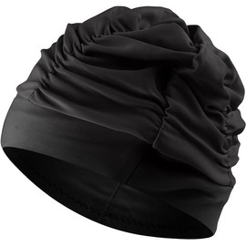 Swimming Cap Women Adult Comfortable Fit Stylish Design for Pool Stay SecureFashionab Fabric Swim Caps for Women Swimming for Cloth Pleated Elastic Comfort Bathing Hats Keep Hairstyle Unchang (Black)