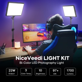 2-Pack Photography Lighting Kit, NiceVeedi 22W LED Video Light Kit, 2900-7000K Dimmable Studio Light with Tripod Stand, 73" Stream Light for Video Recording