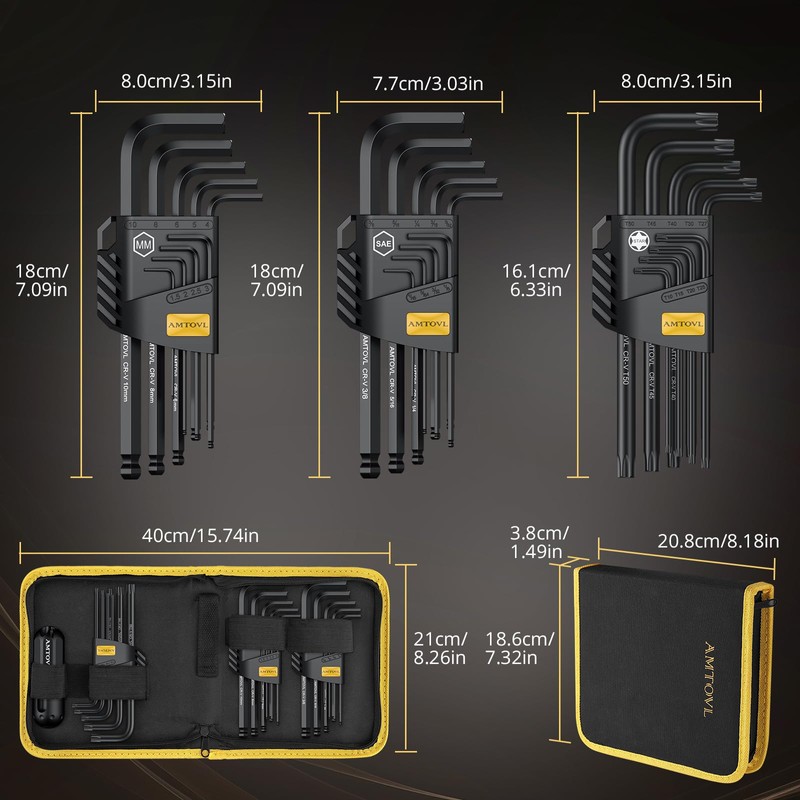 AMTOVL 27PCS Allen Key Set - Metric & SAE Wrench