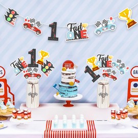 Fast One Birthday Decorations for Boys - 24pcs Centerpieces Sticks, Race Car Themed 1st Birthday Party Decorations, Vintage Fast One Retro Racing Car Theme Party Table Centerpieces
