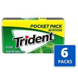 Trident Spearmint Sugar Free Gum, 6 Pocket Packs of 28 Pieces (168 Pieces Total)