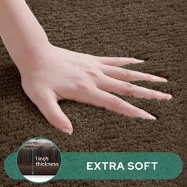 HOMEIDEAS Bathroom Rugs Sets 2 Piece, Soft and Water Absorbent Microfiber Carpet, Non-Slip Washable Bath Mats (20"x32"+16"x24", Brown and White)