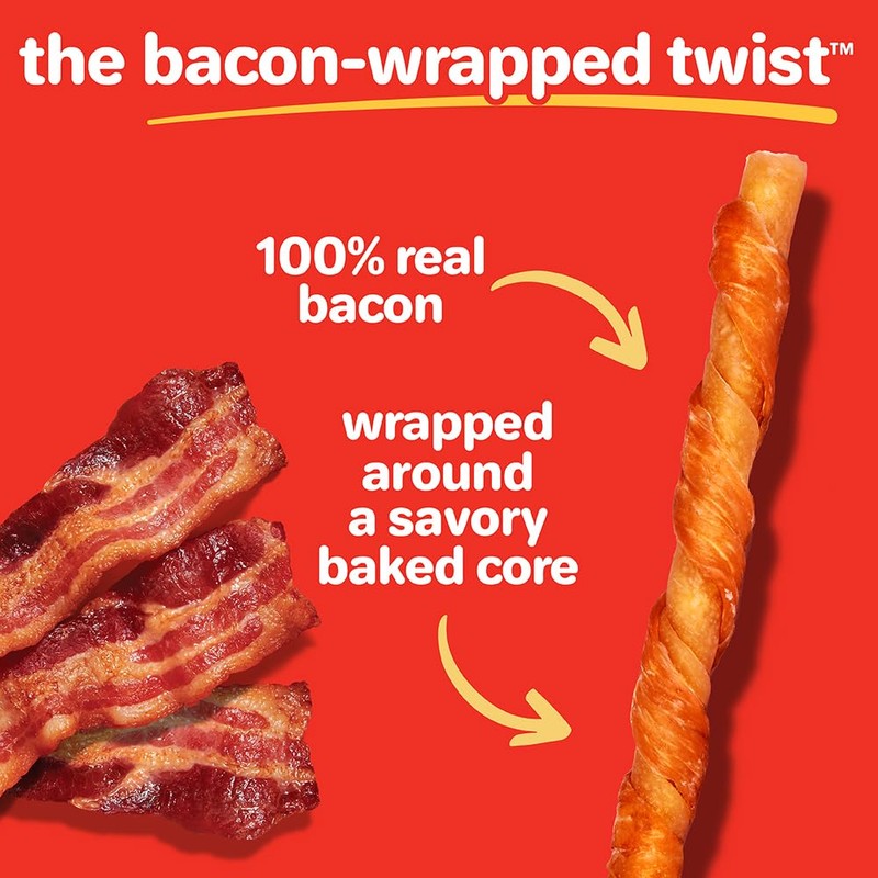 Oinkies Bacon Wrapped Twists, Real Meaty Chews, 14 Count