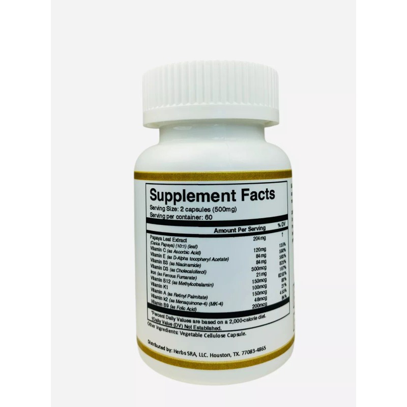 Vitamins Platelet Support with Papaya Leaf, Iron & Vitamins B12